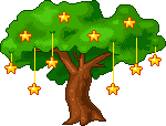 a tree hung with gold stars